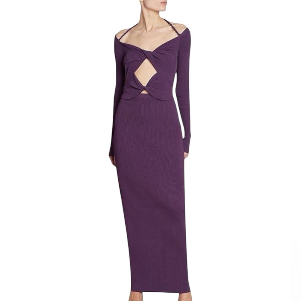 Altuzarra-NWT Purple Ribbed Fotia Longsleeve Cutout Bodycon Maxi Dress